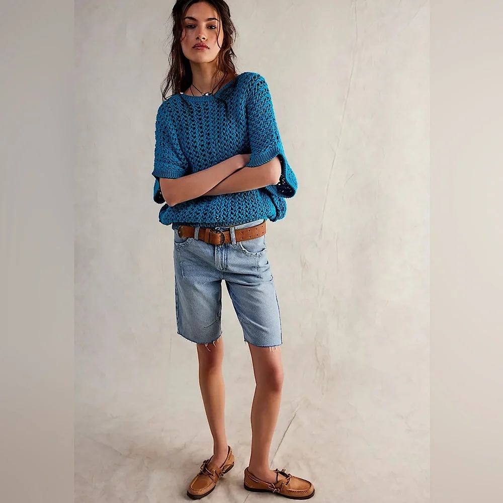 NEW Free People We The Free Sophia Sweater Tee In Ocean Palace Blue - Picture 12 of 12